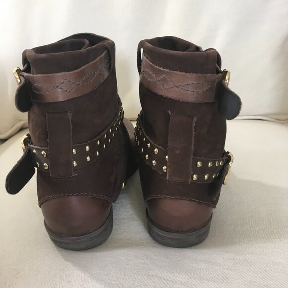 Brown Gold Studded Leather Ankle Boots - Picture 5 of 9